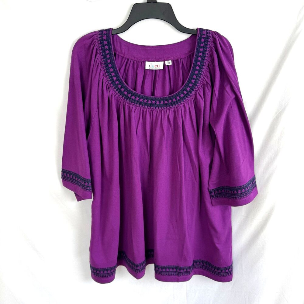 d&co Women's Top Size 3X Purple w/ Embroidery Short/Half Sleeves